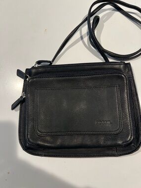 Fossil Black Leather Crossbody Bag